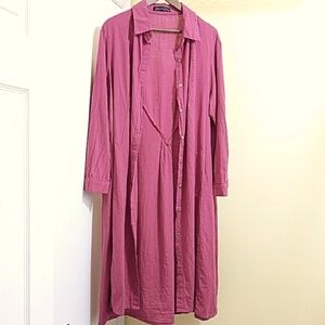 100% Cotton Burgundy Midi Shirt Dress / Duster - Sz 4XL